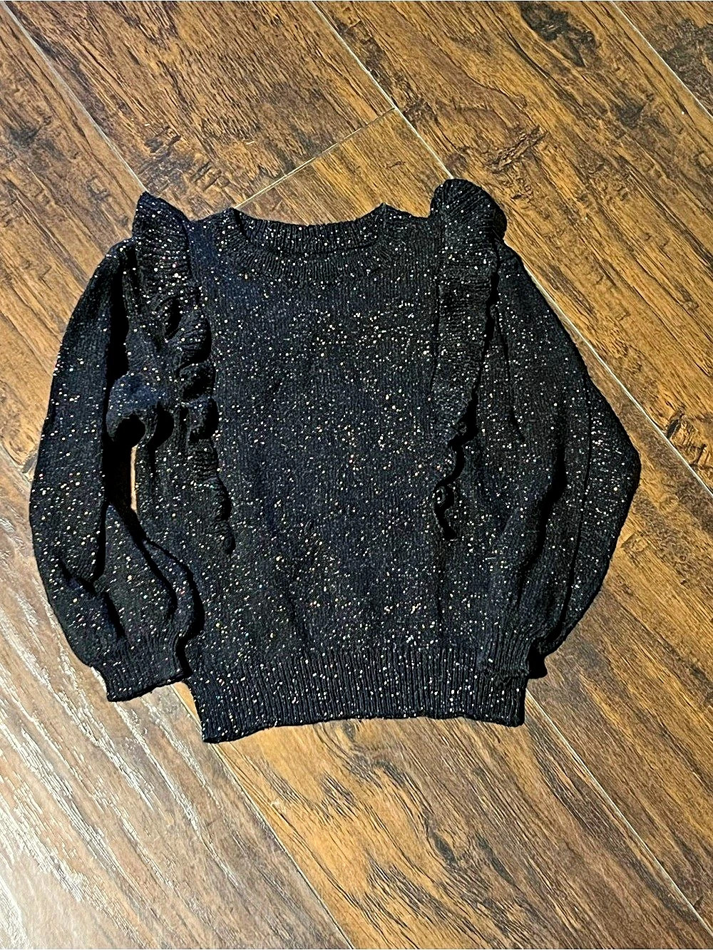 Ruffle-Trim Metallic Pointelle-Knit Sweater
